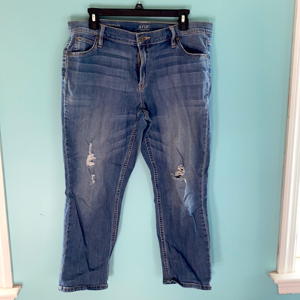 ANA Ripped Skinny Boyfriend Cropped Jeans Medium Wash